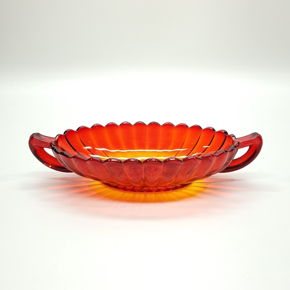 Imperial Glass Amberina Pillar Flute‎ Pickle Dish Handles Oval 1940's 8 inch VTG